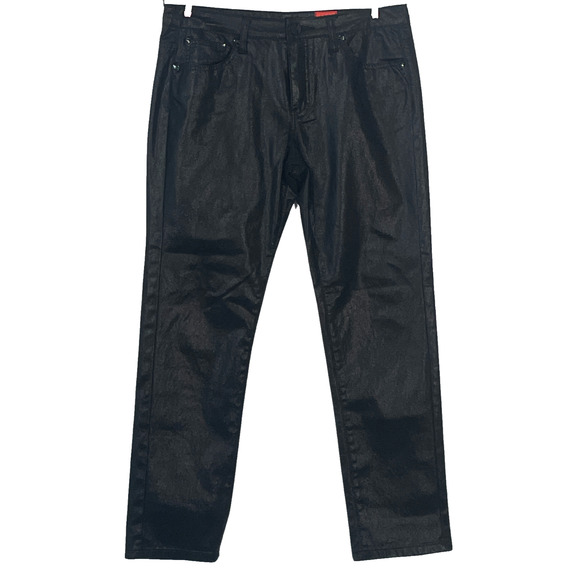 3-FOR-$30 V Cristina Sz 10 Black Jeans Straight Leg Black Shiny Synthetic Fabric - Picture 1 of 8